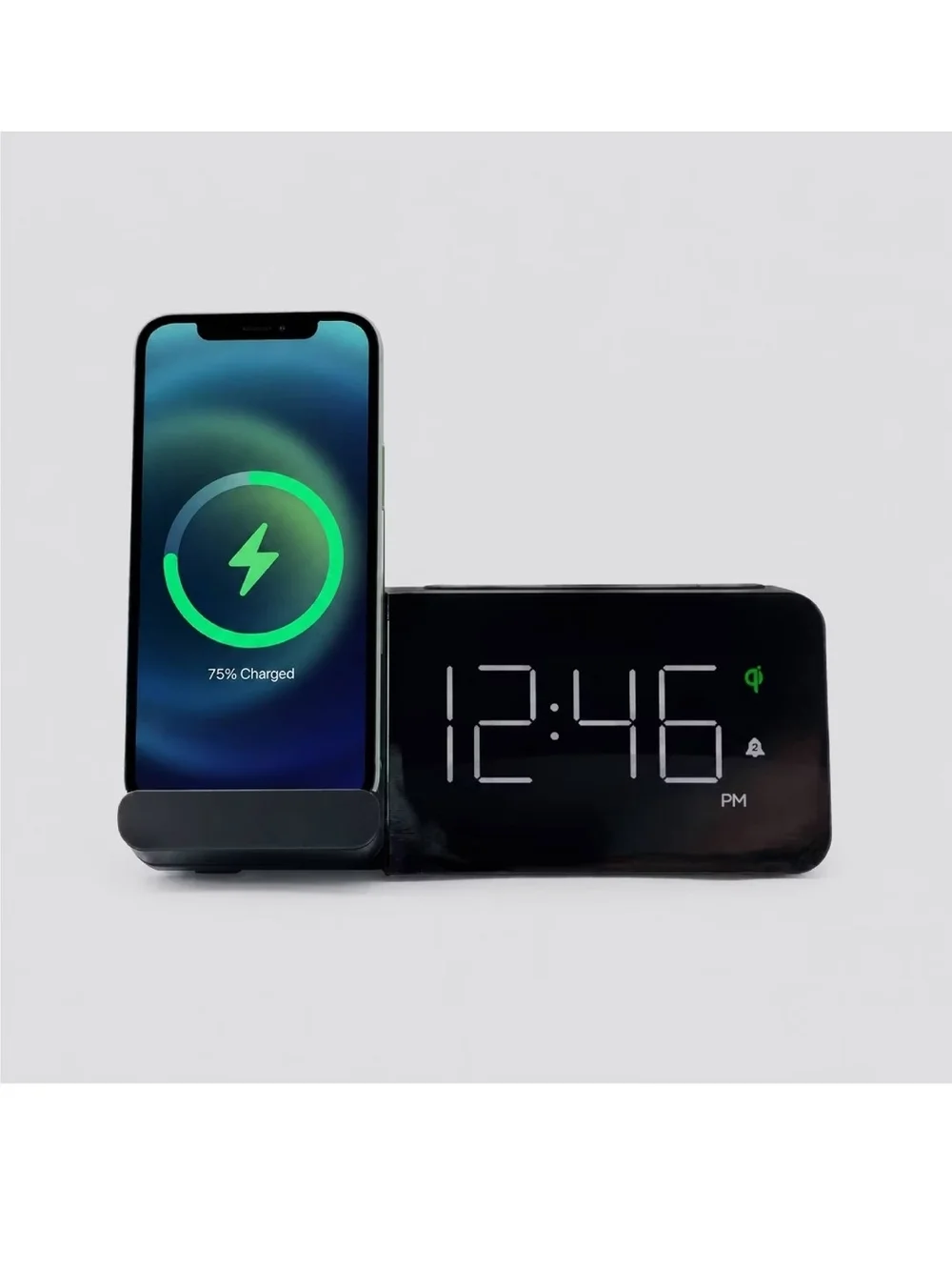 Capello Black Qi Wireless Charging Stand with Digital Alarm Clock